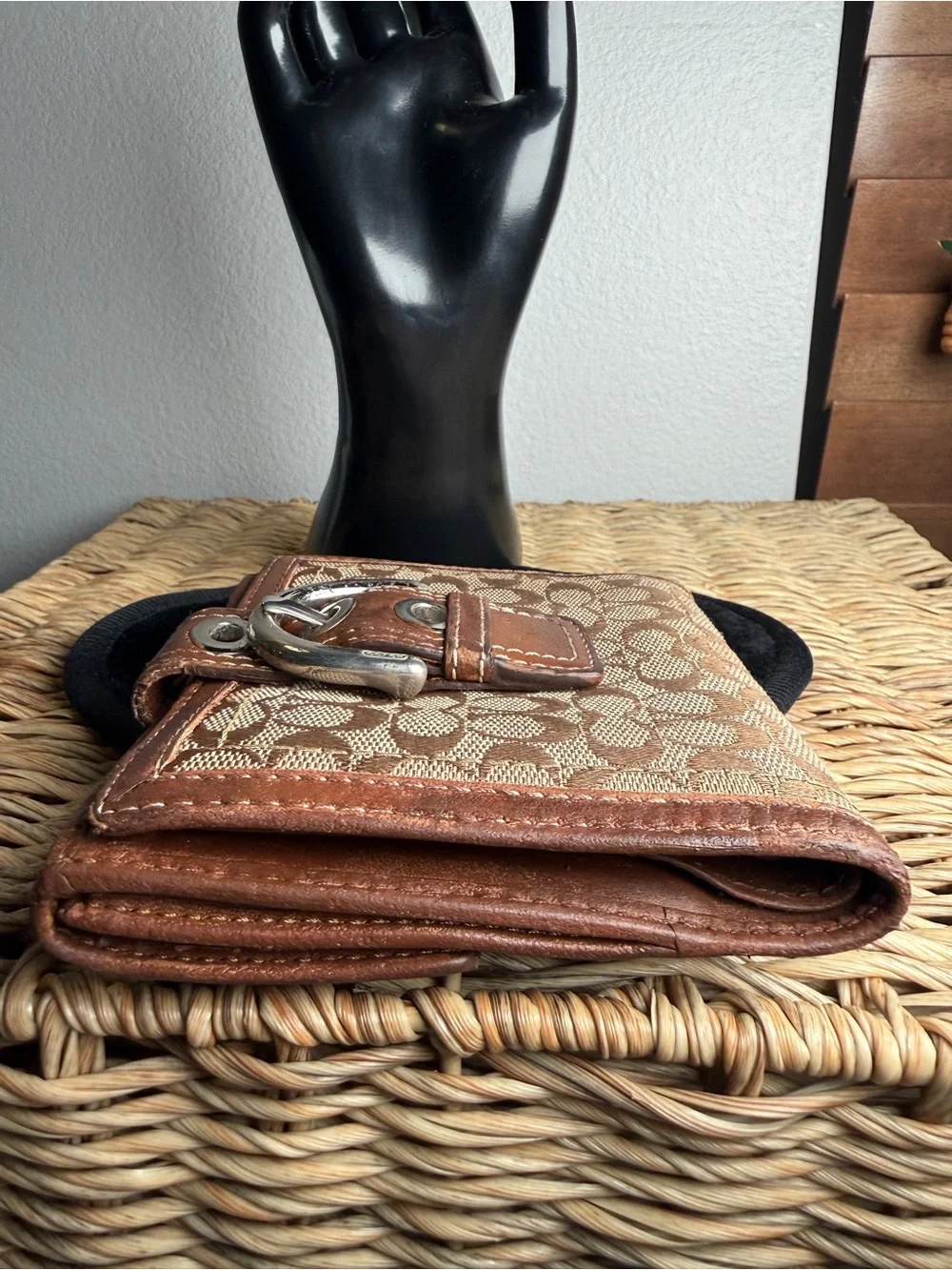 Coach Brown Signature Canvas Bifold Wallet with Leather Trim